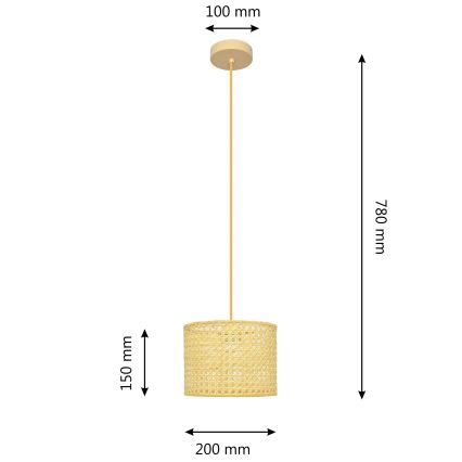 Suspension filaire ALBA 1xE27/15W/230V diam. 20 cm rotin