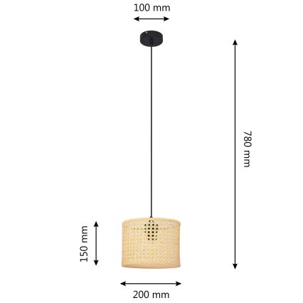 Suspension filaire ALBA 1xE27/15W/230V diam. 20 cm rotin/noir