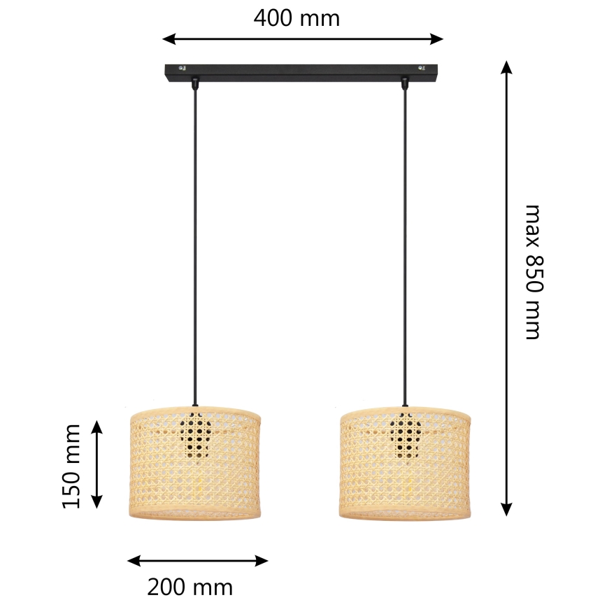 Suspension filaire ALBA 2xE27/15W/230V rotin/noir