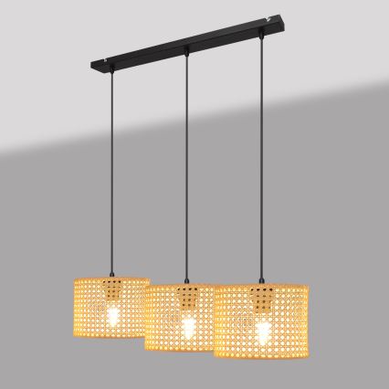 Suspension filaire ALBA 3xE27/15W/230V rotin/noir