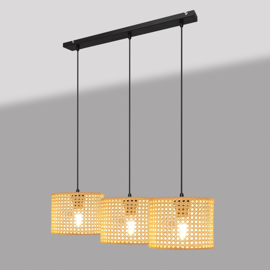 Suspension filaire ALBA 3xE27/15W/230V rotin/noir