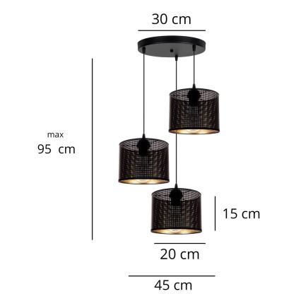 Suspension filaire ALDO 3xE27/60W/230V diam. 45 cm noir