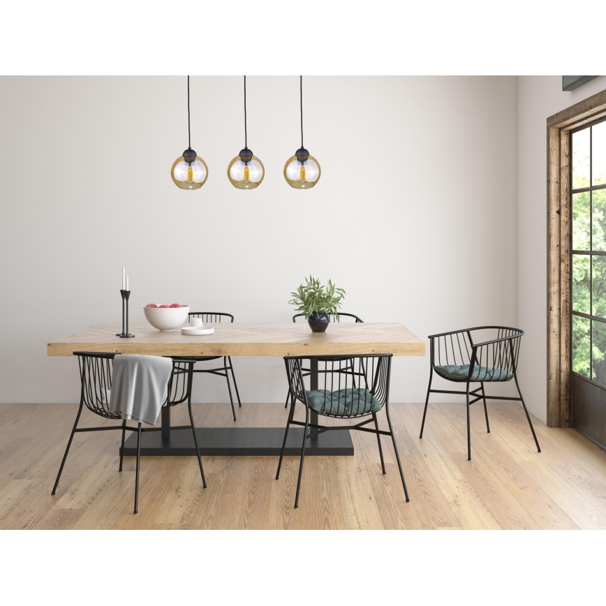Suspension filaire AMBRE BLACK 3xE27/60W/230V noir/fumé marron