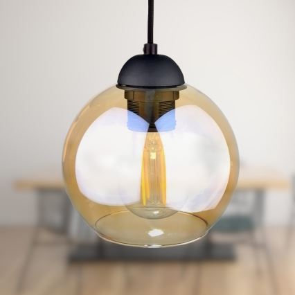Suspension filaire AMBRE BLACK 3xE27/60W/230V noir/fumé marron