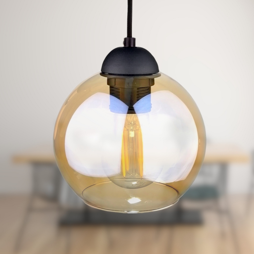 Suspension filaire AMBRE BLACK 3xE27/60W/230V noir/fumé marron