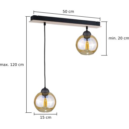 Suspension filaire AMBRE WOOD 2xE27/60W/230V