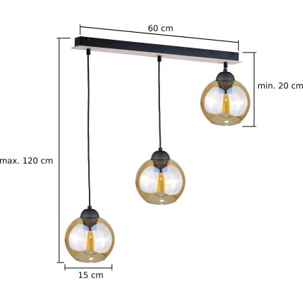 Suspension filaire AMBRE WOOD 3xE27/60W/230V