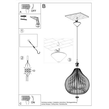 Suspension filaire APRILLA 1xE27/60W/230V