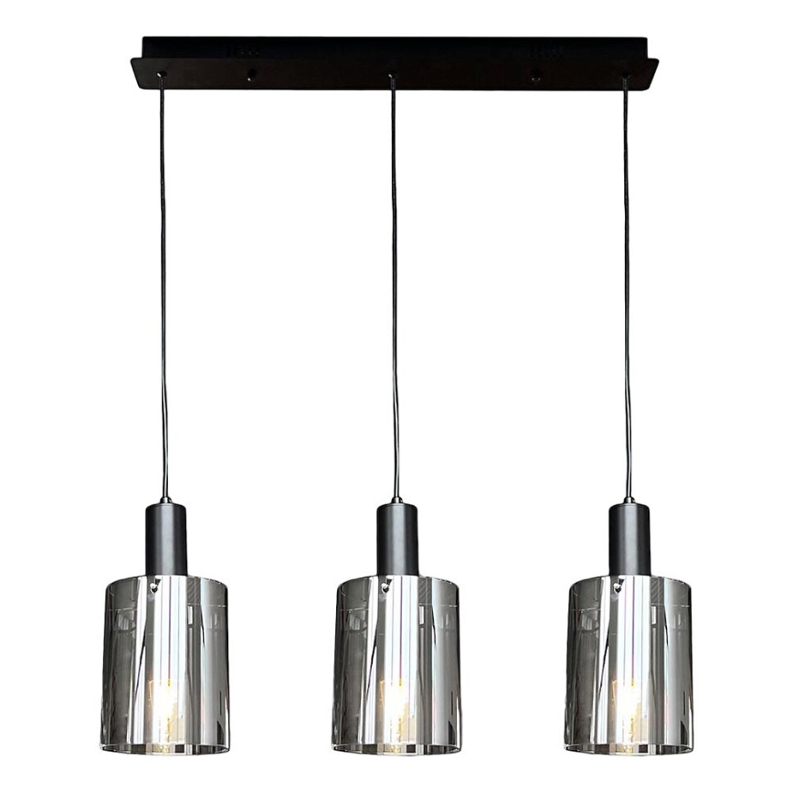 Suspension filaire ARCADIA 3xE27/60W/230V noir/fumé