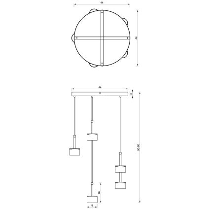 Suspension filaire ARENA 5xGX53/11W/230V blanc/chrome