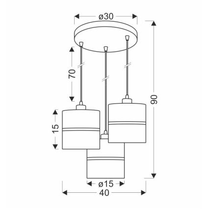 Suspension filaire ASSAM 3xE27/60W/230V noir