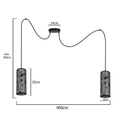 Suspension filaire AVALO 2xE27/60W/230V araignée gris/noir