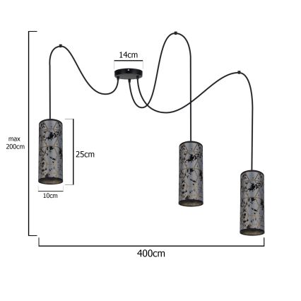 Suspension filaire AVALO 3xE27/60W/230V araignée gris/noir