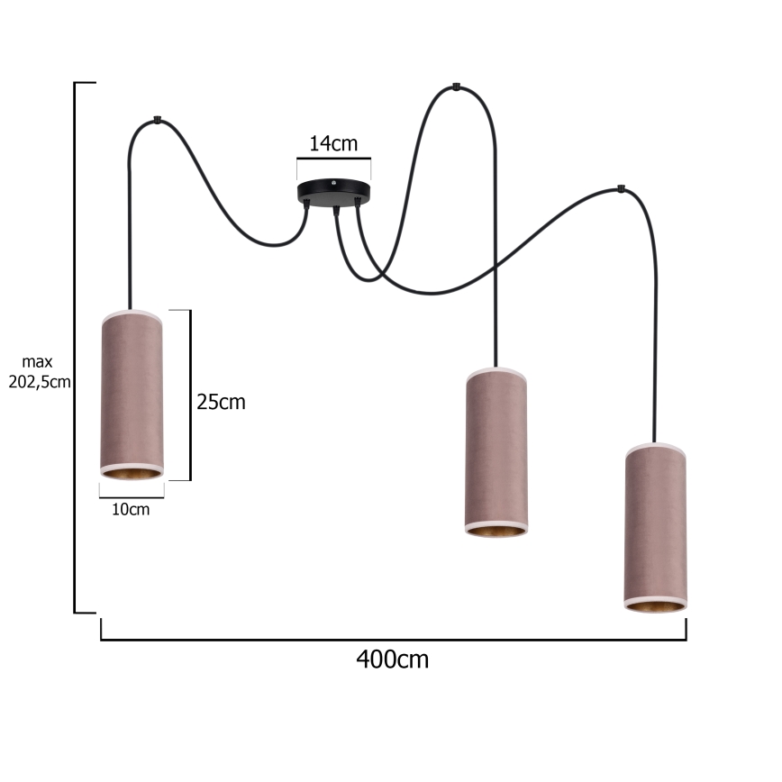 Suspension filaire AVALO 3xE27/60W/230V araignée rose/cuivre