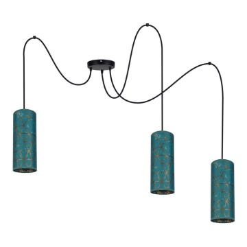 Suspension filaire AVALO 3xE27/60W/230V araignée turquoise/doré