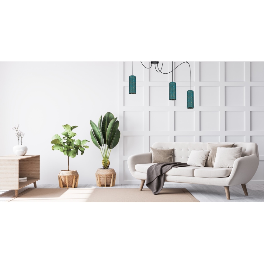 Suspension filaire AVALO 3xE27/60W/230V araignée turquoise/doré