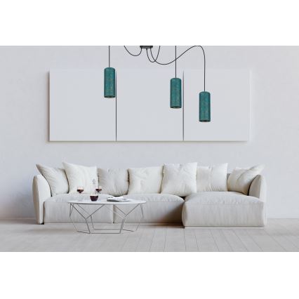 Suspension filaire AVALO 3xE27/60W/230V araignée turquoise/doré