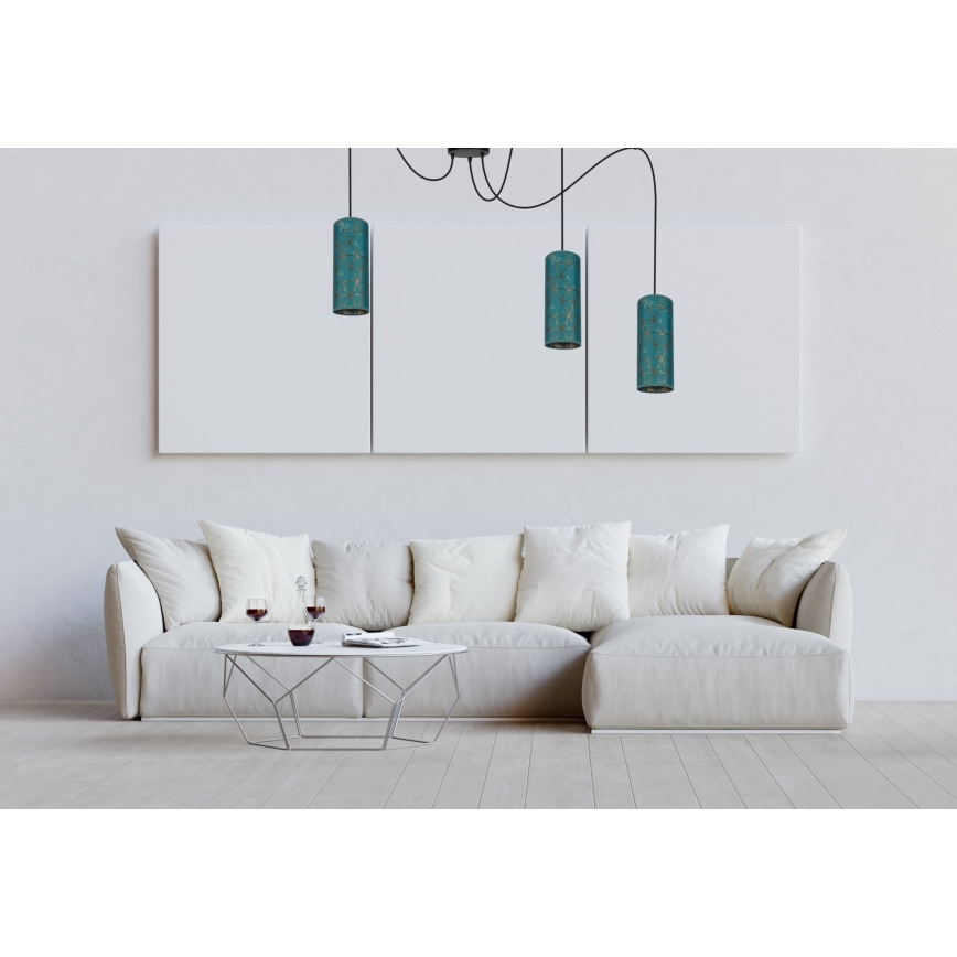 Suspension filaire AVALO 3xE27/60W/230V araignée turquoise/doré