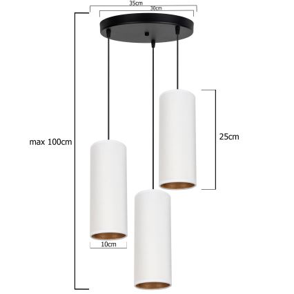 Suspension filaire AVALO 3xE27/60W/230V diam. 35 cm blanc/cuivre