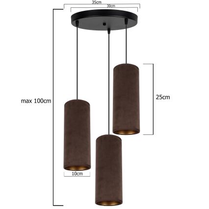 Suspension filaire AVALO 3xE27/60W/230V diam. 35 cm marron/cuivre