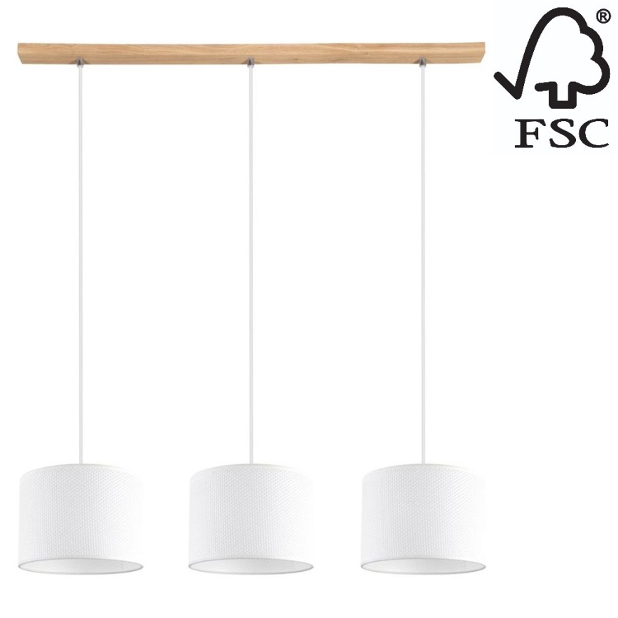 Suspension filaire BENITA 3xE27/40W/230V blanc/chêne – FSC certifié