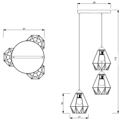 Suspension filaire BERGEN 3xE27/60W/230V noir