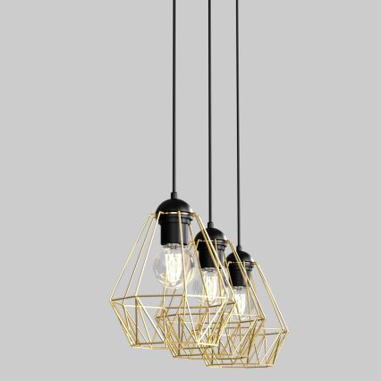 Suspension filaire BERGEN 3xE27/60W/230V noire/dorée