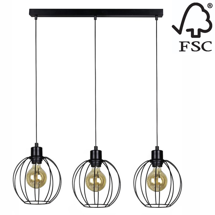 Suspension filaire BERIS 3xE27/60W/230V chêne - certifié FSC