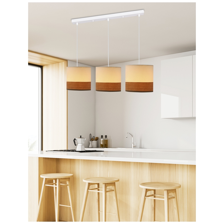 Suspension filaire BIANCO 3xE27/40W/230V blanc/marron