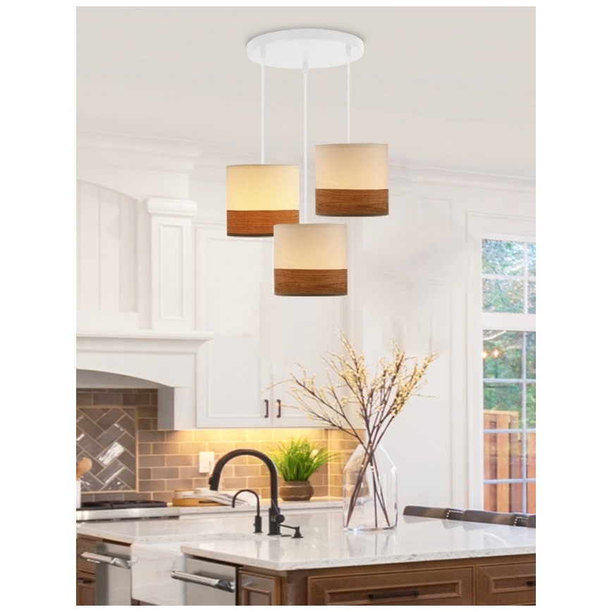 Suspension filaire BIANCO 3xE27/40W/230V blanc/marron