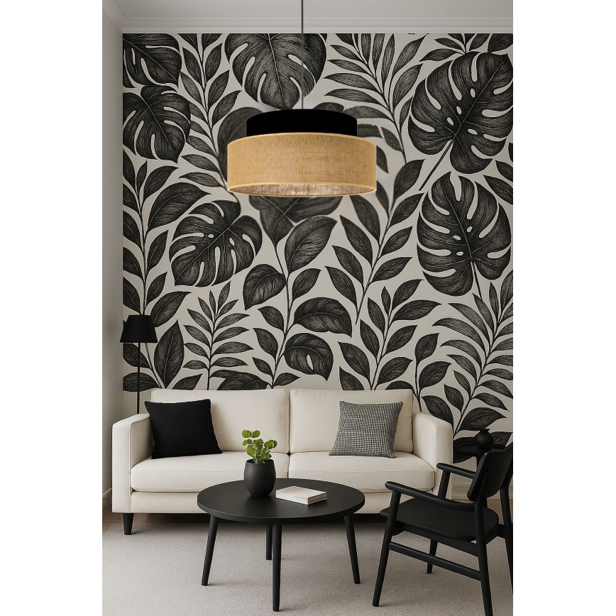 Suspension filaire BOHO 1xE27/60W/230V d. 40 cm noir/beige