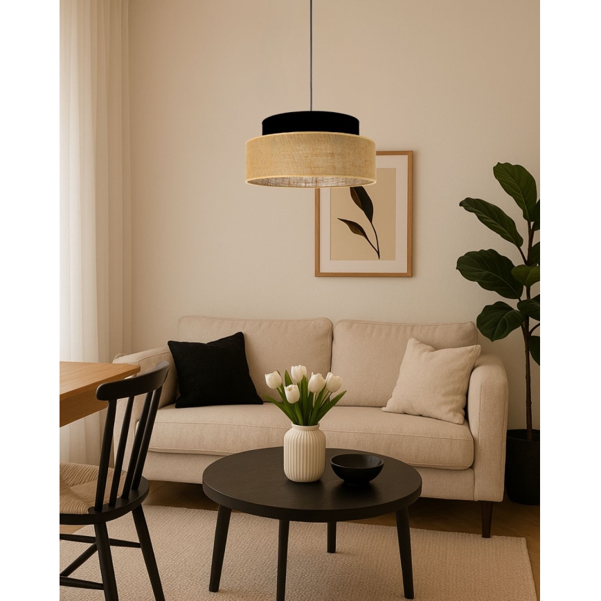 Suspension filaire BOHO 1xE27/60W/230V d. 40 cm noir/beige