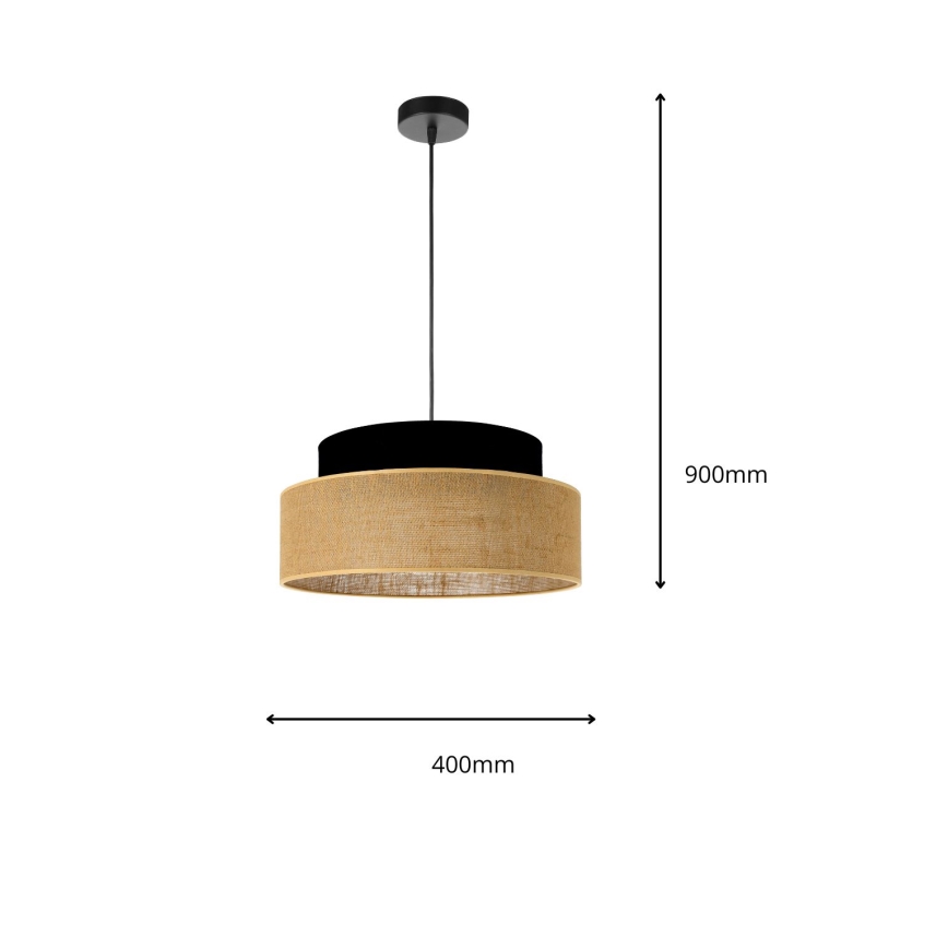 Suspension filaire BOHO 1xE27/60W/230V d. 40 cm noir/beige