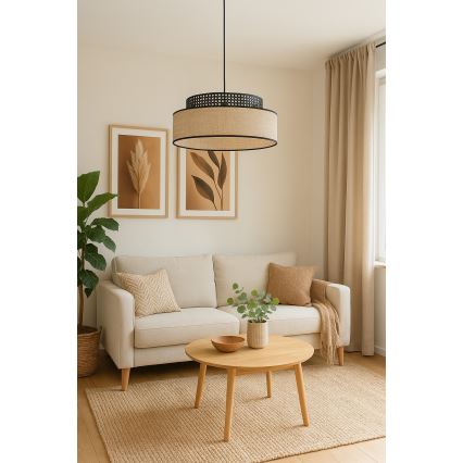 Suspension filaire BOHO 1xE27/60W/230V d. 40 cm noir/rotin