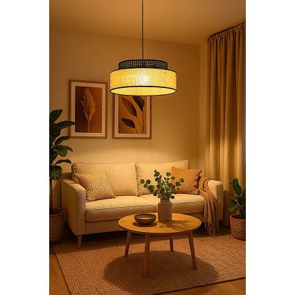 Suspension filaire BOHO 1xE27/60W/230V d. 40 cm noir/rotin