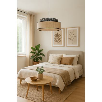 Suspension filaire BOHO 1xE27/60W/230V d. 40 cm noir/rotin