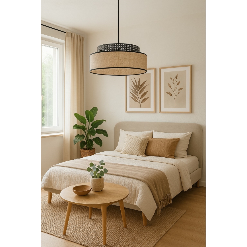 Suspension filaire BOHO 1xE27/60W/230V d. 40 cm noir/rotin