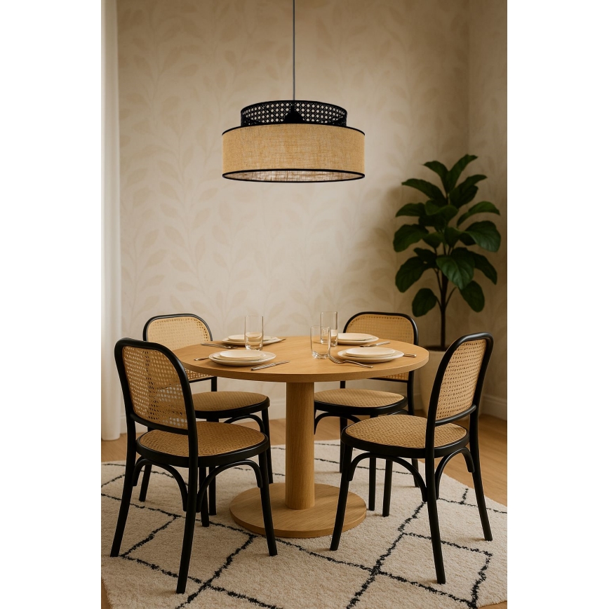 Suspension filaire BOHO 1xE27/60W/230V d. 40 cm noir/rotin