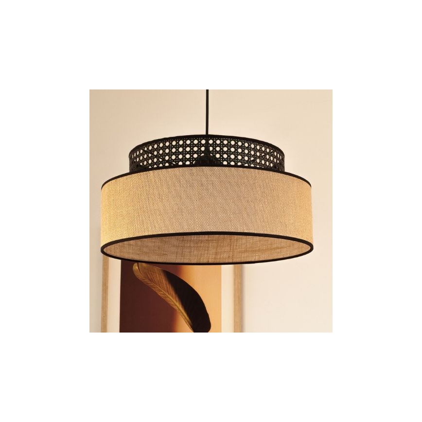 Suspension filaire BOHO 1xE27/60W/230V d. 40 cm noir/rotin