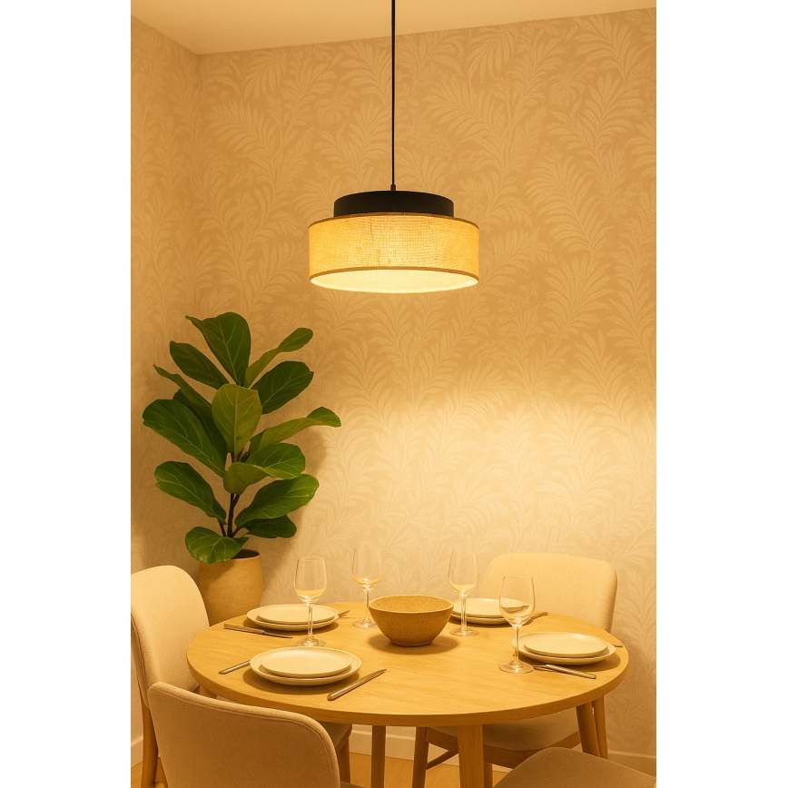 Suspension filaire BOHO 1xE27/60W/230V noir/beige