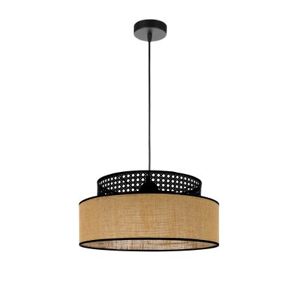 Suspension filaire BOHO 1xE27/60W/230V noir/rotin