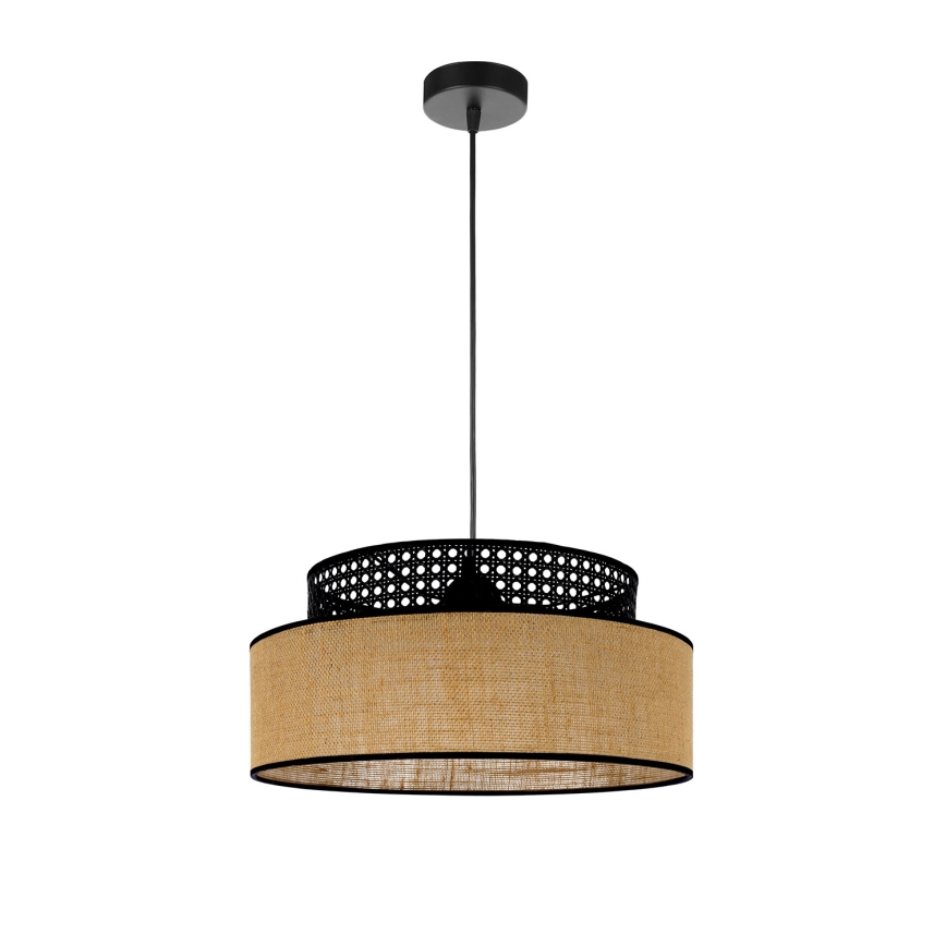 Suspension filaire BOHO 1xE27/60W/230V noir/rotin