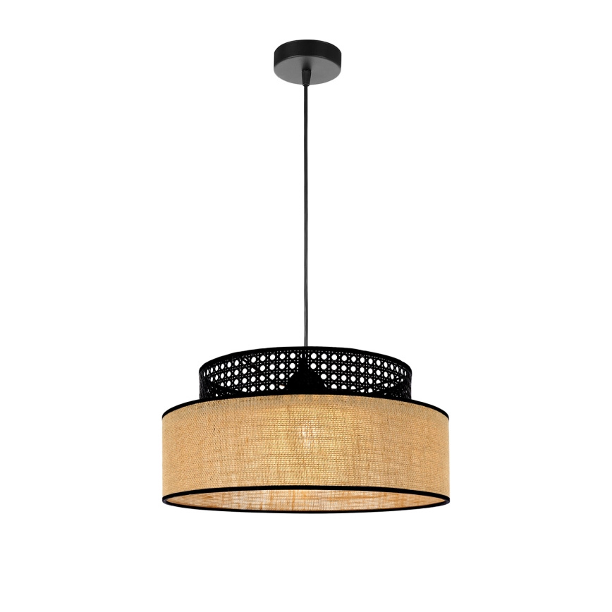 Suspension filaire BOHO 1xE27/60W/230V noir/rotin