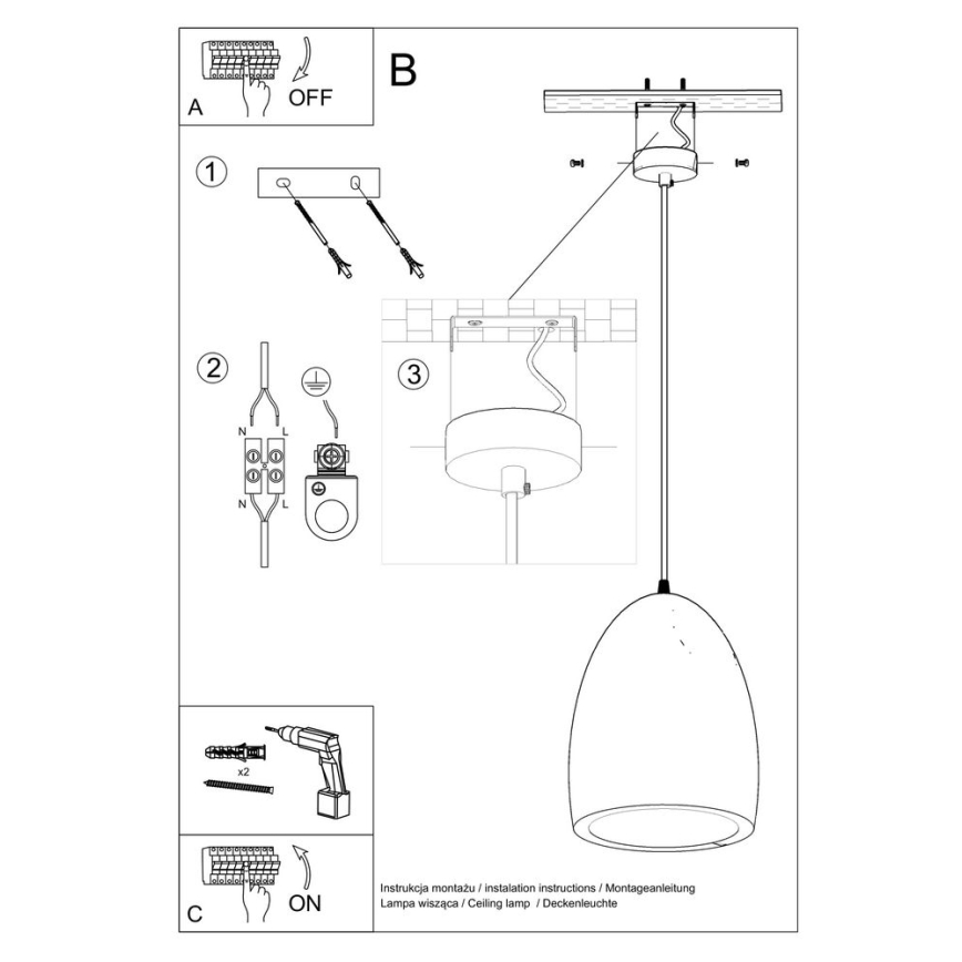 Suspension filaire BUKANO 1xE27/60W/230V