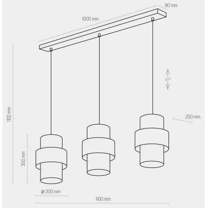 Suspension filaire CALISTO 3xE27/15W/230V dorée/noire