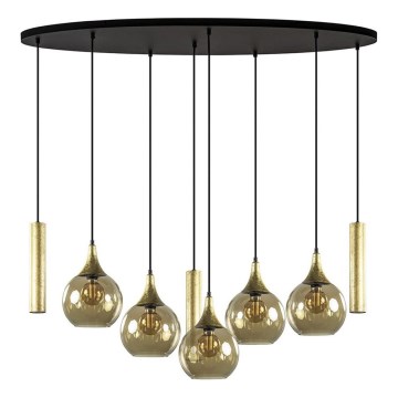 Suspension filaire CALYPSO 3xGU10/60W/230V + 5xE27/60W noir/doré