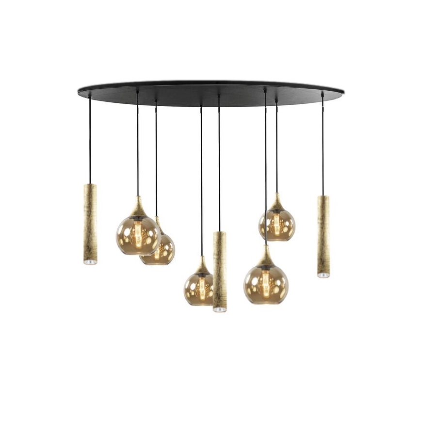 Suspension filaire CALYPSO 3xGU10/60W/230V + 5xE27/60W noir/doré