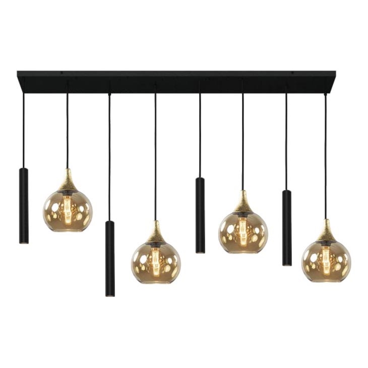 Suspension filaire CALYPSO 4xGU10/60W/230V + 4xE27/60W noir/doré