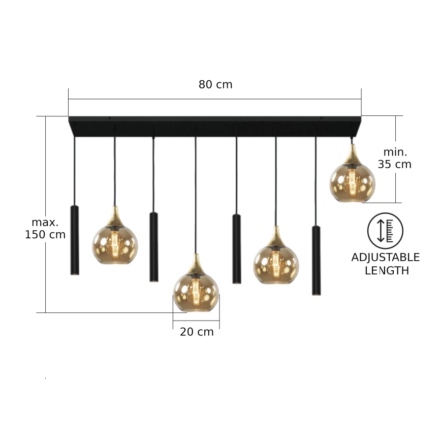 Suspension filaire CALYPSO 4xGU10/60W/230V + 4xE27/60W noir/doré