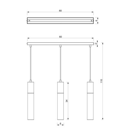 Suspension filaire CASSA 3xGU10/60W/230V noire